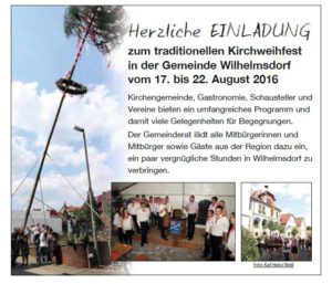 Kirchweih Wilhelmsdorf 2016 Mitteilungsblatt