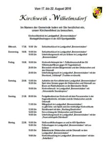 Kirchweihprogramm Wilhelmsdorf 2016